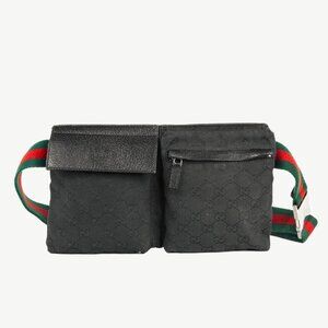 Gucci Black GG Canvas Leather-Trim Belt Bag